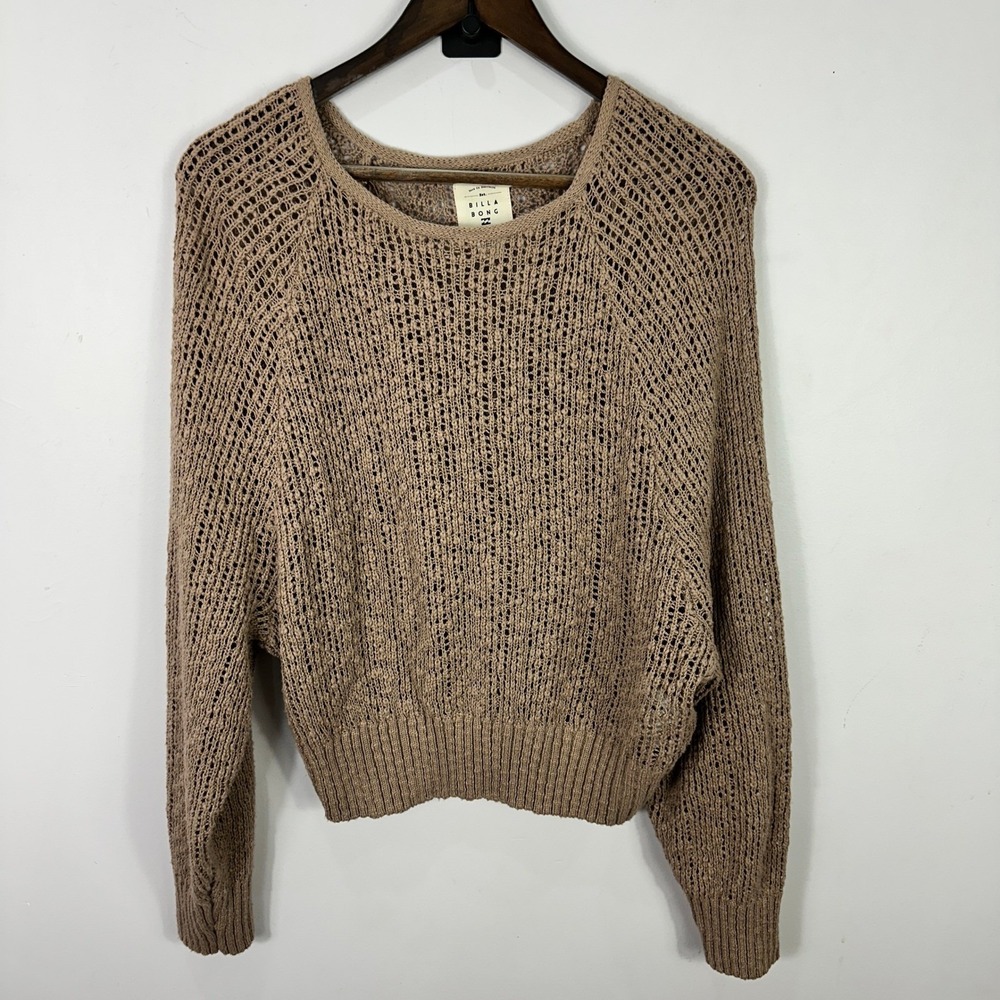 Billabong Crochet Knit Sweater Womens Large Brown Coastal Boho Granola Layering